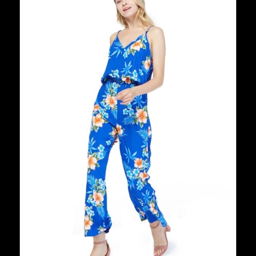 Awaii Angover Blue and Orange Floral Jumpsuit with Cropped Length